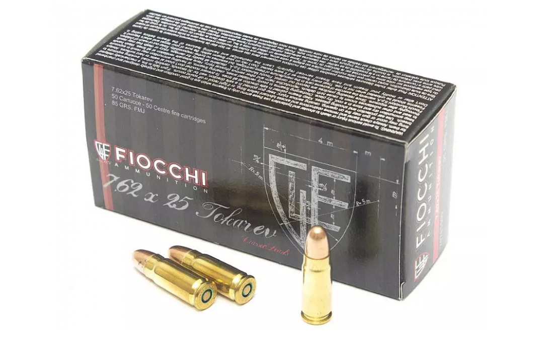 купить Патрон нарезной FIOCCHI калибр 7.62x25 Tokarev FMJ